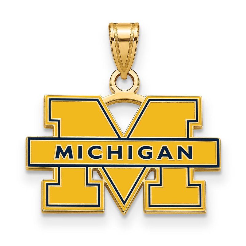 14k Gold Plated Silver U. Of Michigan Small 'M' Blue Enamel Pendant